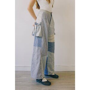 Rework Vintage Patchwork Flannel Pouch Pocket Flared Cargo Pants